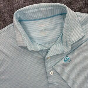 Johnnie O Shirt Medium Barbados Blue Striped Polo Polyester Spandex Golf Men's